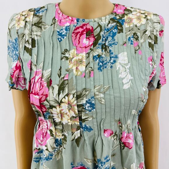 Positive Attitude (4) Petite VINTAGE 90's Green Floral Pleated Sheath Midi Dress - Picture 2 of 8